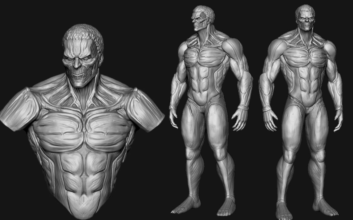 进击的巨人-铠之巨人 3d动漫角色zbrush全身雕刻过程(上)_哔哩哔哩