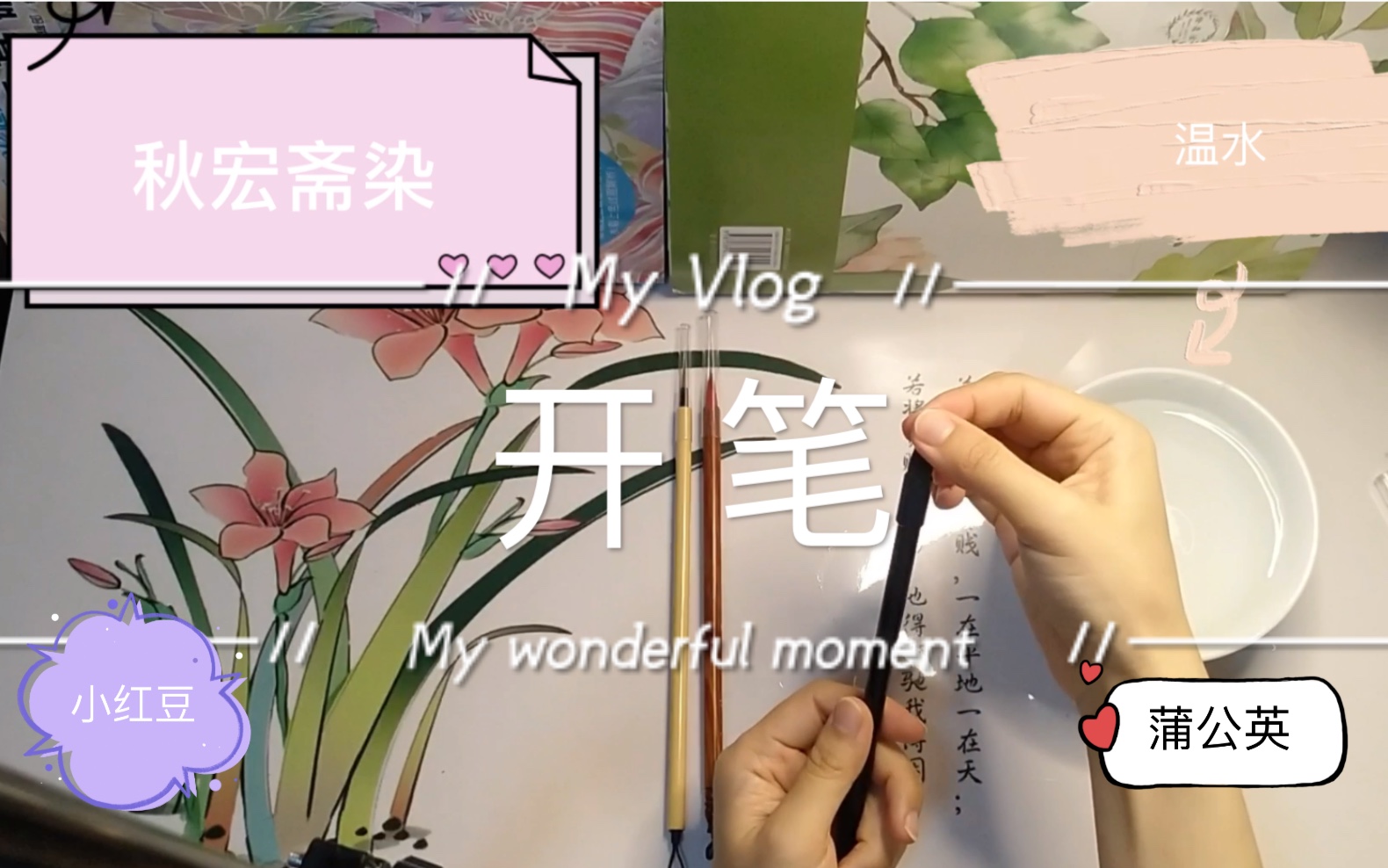 水彩一分钟教你开笔水彩笔开笔教程视频秋宏斋染蒲公英云月笔庄小红豆