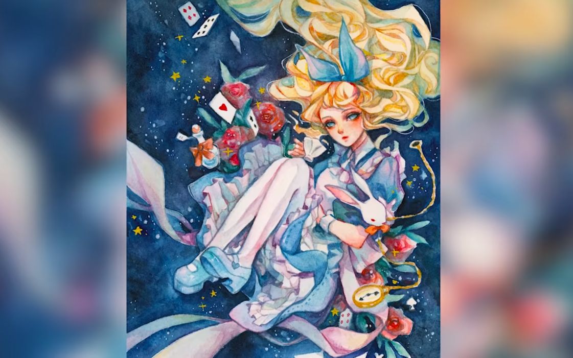 水彩人物downtherabbithole爱丽丝漫游仙境