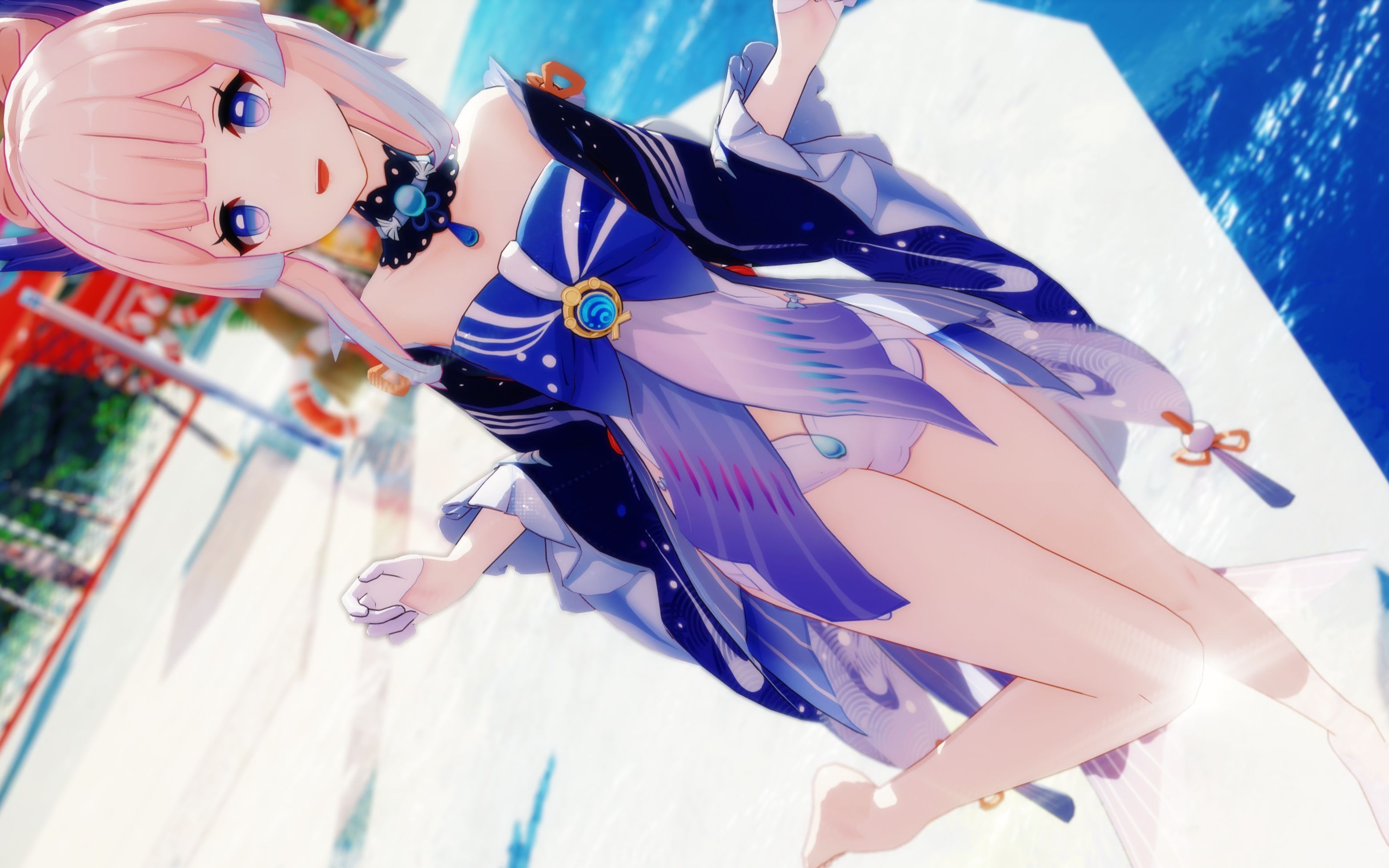 可爱心海光脚在水里跳舞!