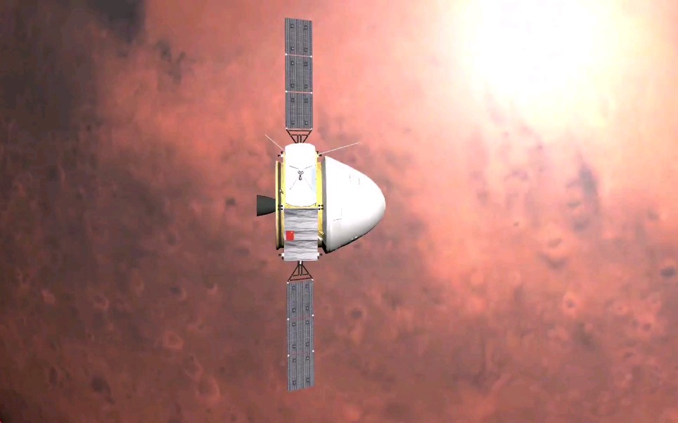 自制cg动画天问一号组合体进入火星轨道