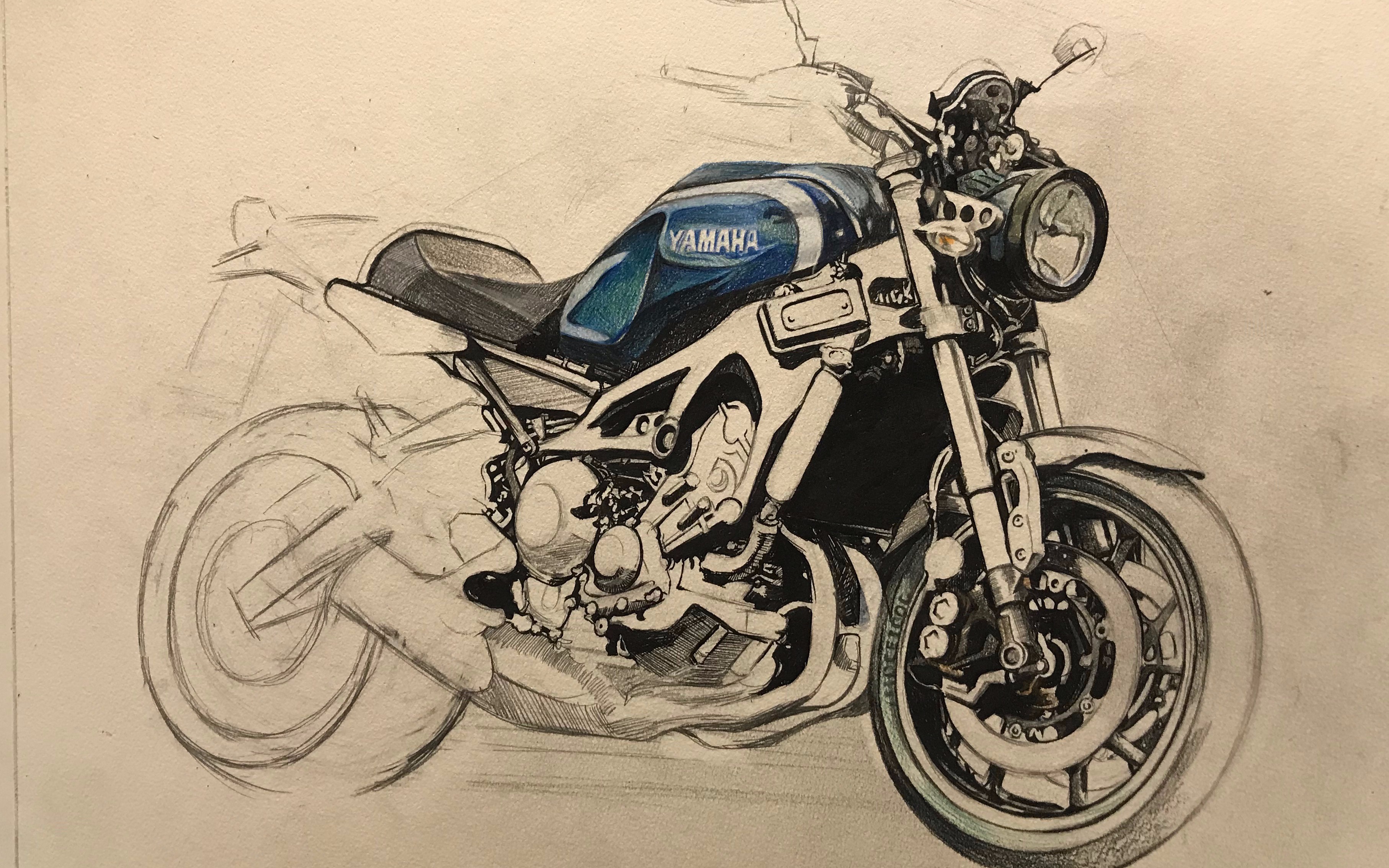 雅马哈sxr900彩铅绘画过程
