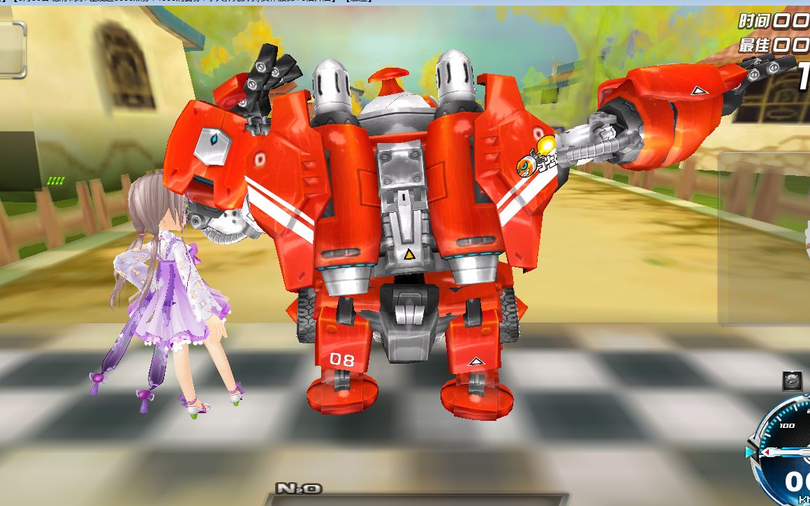 qq飞车机甲中的肥宅,最胖t车铁甲巨龙实战版计时三连