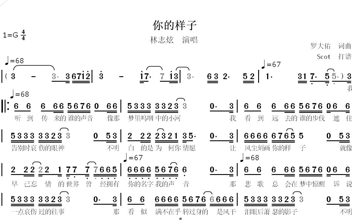 【经典老歌】你的样子林志炫演唱动态简谱哔哩哔哩bilibili