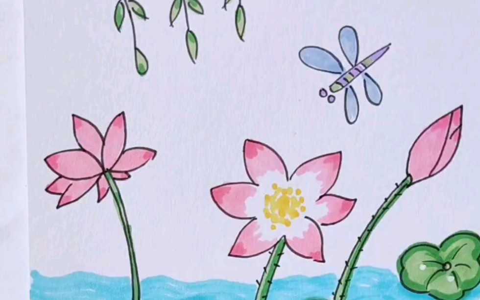 【简笔画练习,夏日荷花】