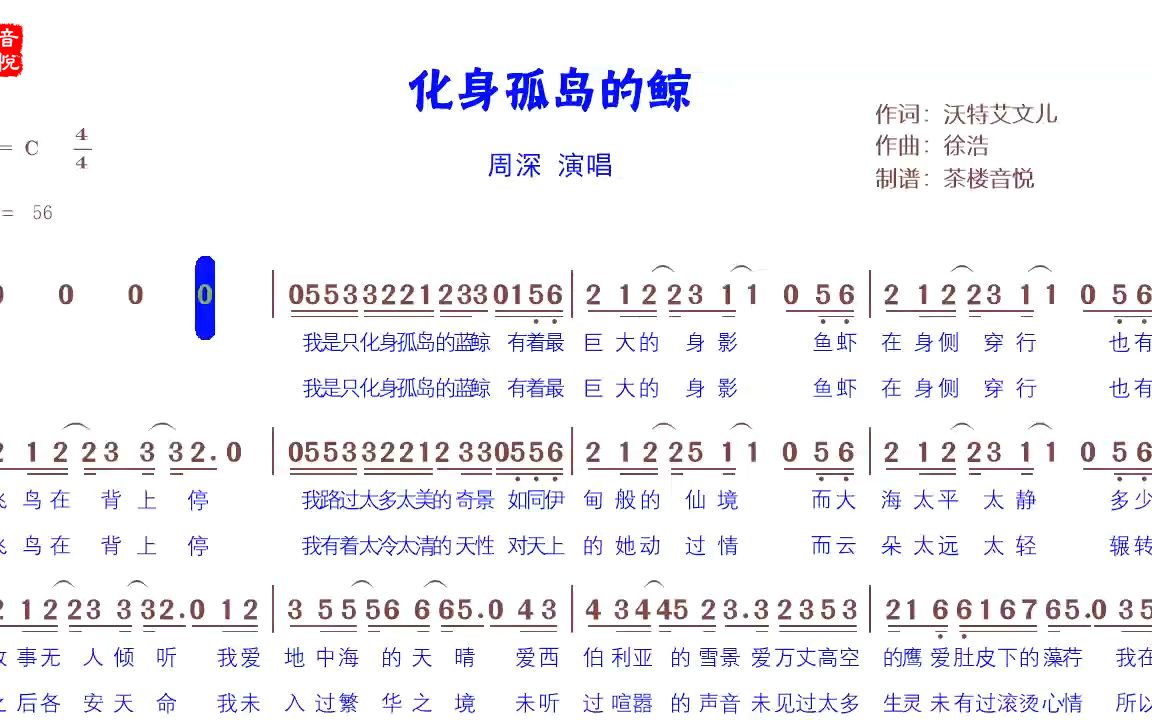 周深化身孤岛的鲸伴奏简谱,我想给你能奔跑的岸头让你如同王后哔哩哔哩bilibili