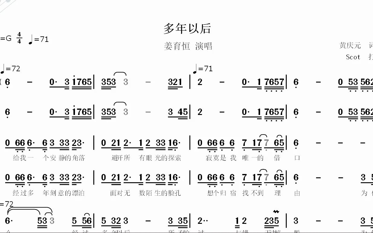 【怀旧金曲】多年以后(姜育恒演唱)动态简谱哔哩哔哩bilibili