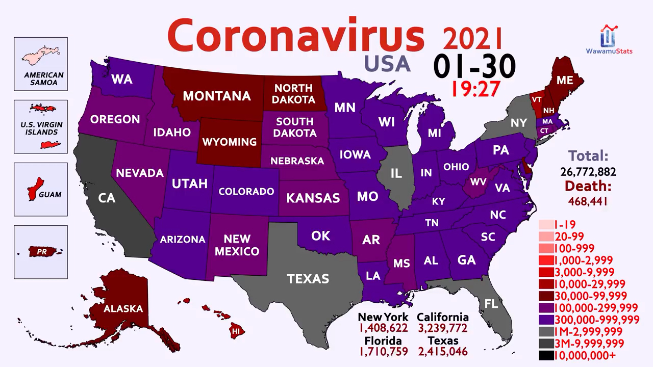 美国新冠疫情地图