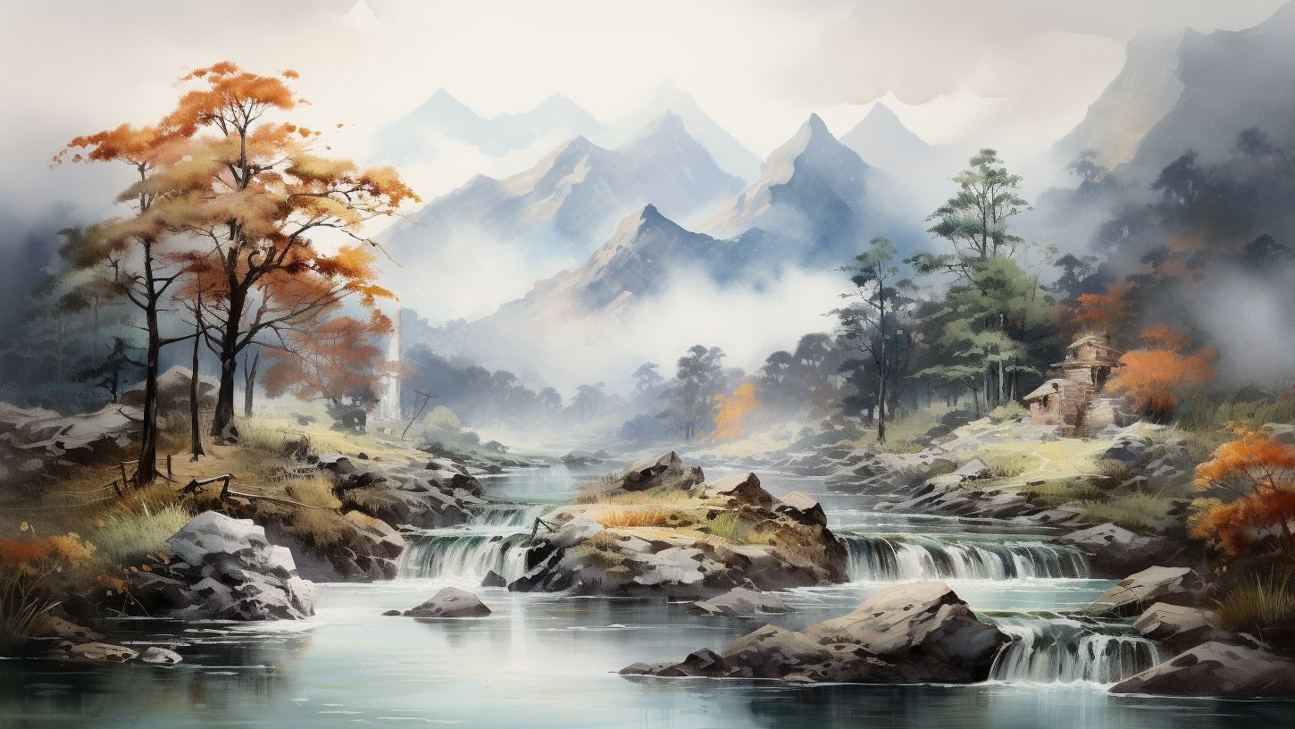 绝美水墨画,唯美还原王维的《山居秋暝》