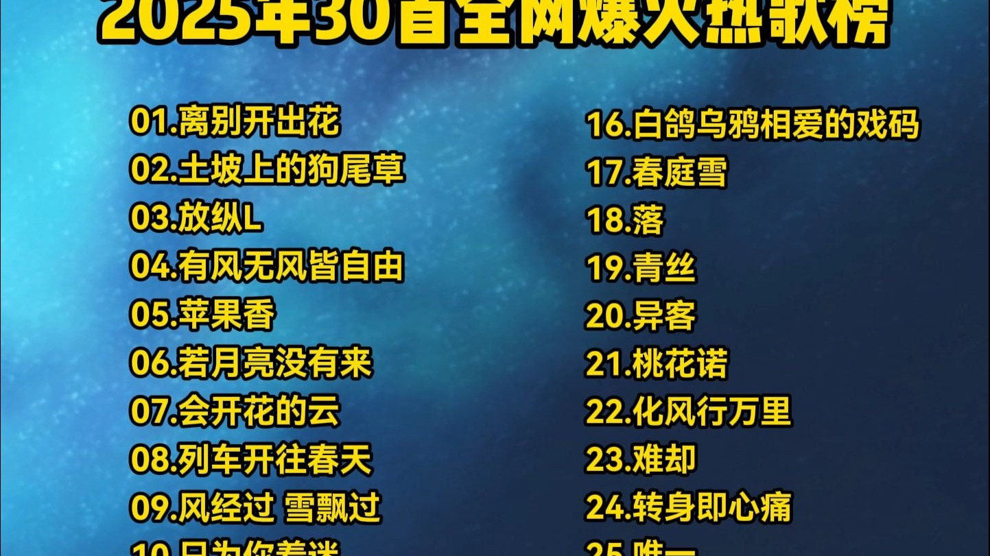 2025年全网爆火的30首热歌,首首播放量破亿,一次听个够