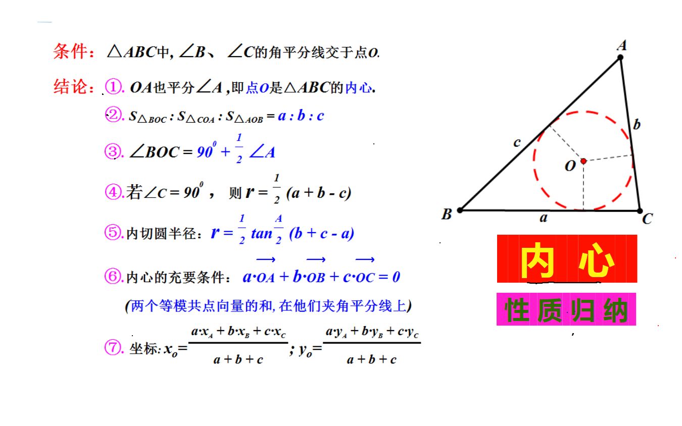 三角形内心性质归纳,内心向量坐标公式证明,内切圆半径公式哔哩哔哩bilibili