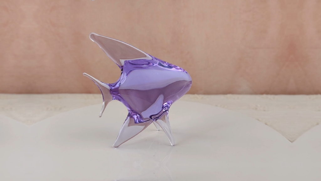 意大利手工制作紫色玻璃鱼中古装饰摆件