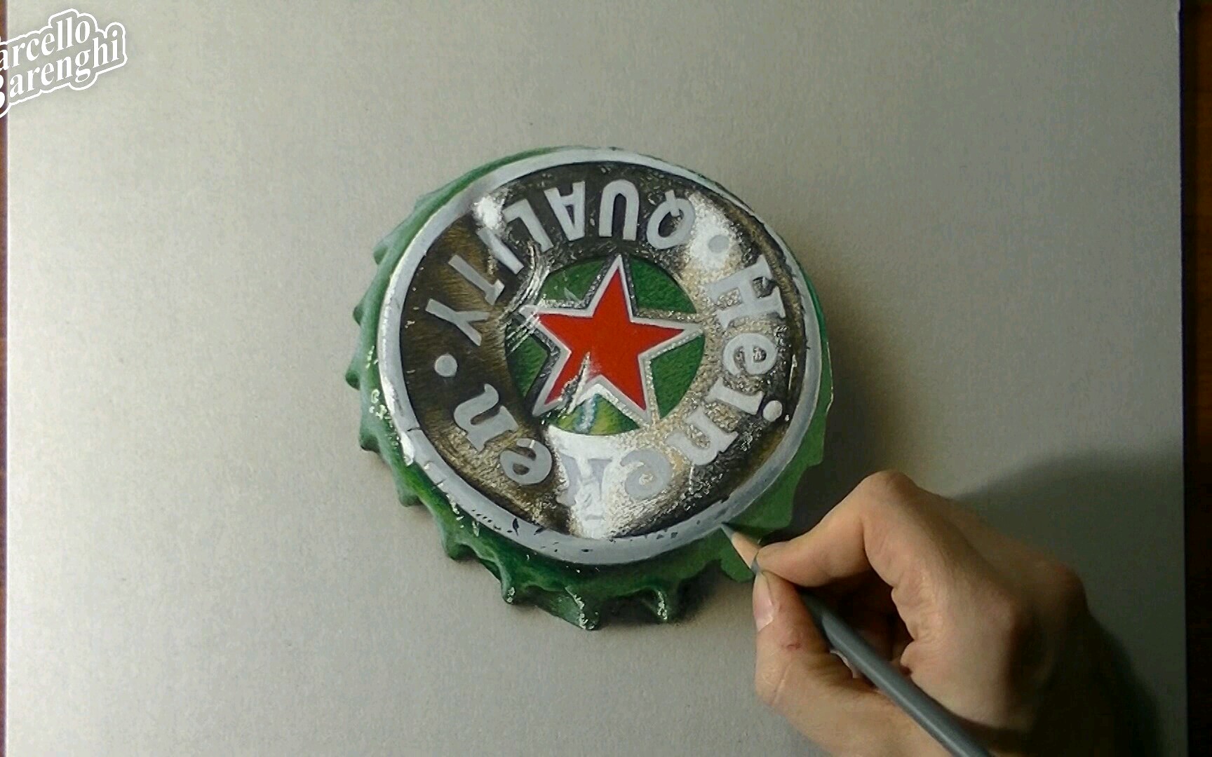 【手绘】超写实的喜力啤酒瓶盖手绘全程加速版_哔哩哔哩 (゜-゜)つロ