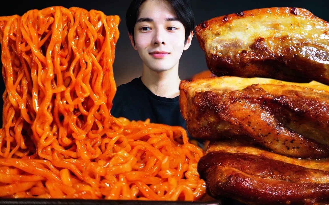 【chan sori 】吃播 火鸡面&烤培根五花&芝士酱