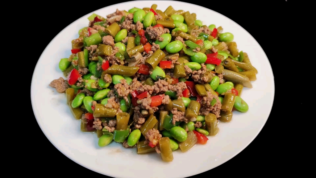 【酸豆角肉末毛豆】农家小炒下饭菜,酸豆角肉末毛豆米,配米饭,下酒