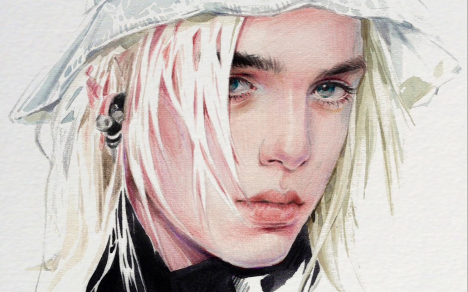 [水彩 彩铅]givenchy时装秀男模|时装画头像铅笔淡彩绘制过程