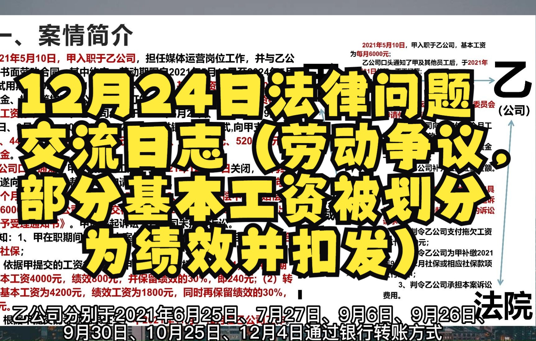 12月24日法律问题交流日志(劳动争议,部分基本工资被划分为绩效并扣发)哔哩哔哩bilibili