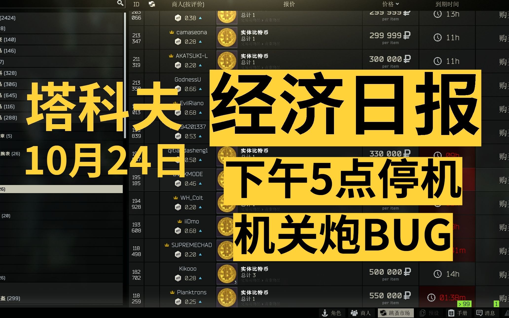 【塔科夫经济日报10.24】今天下午5点停机,最新机关炮BUG,糖为什么10W了?哔哩哔哩bilibili