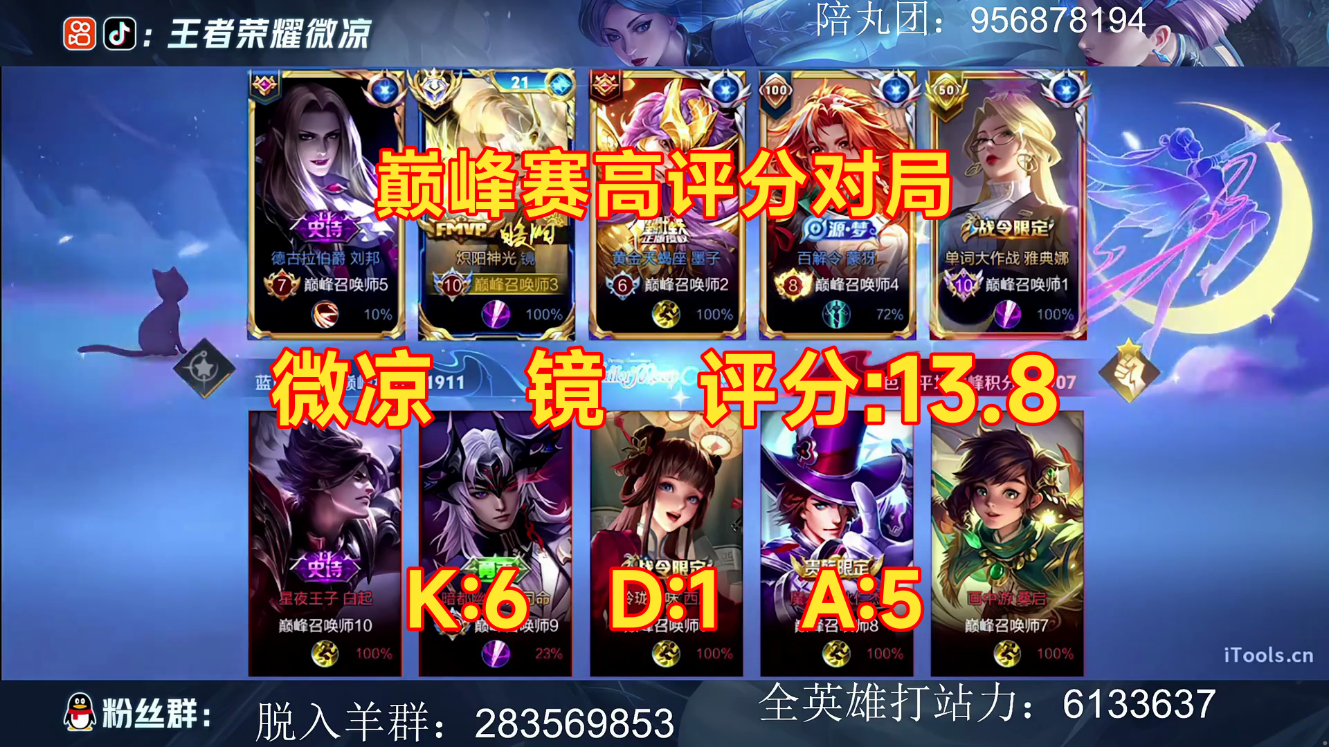 07/19 王者荣耀 微凉 镜 巅峰赛高评分对局 评分:13.