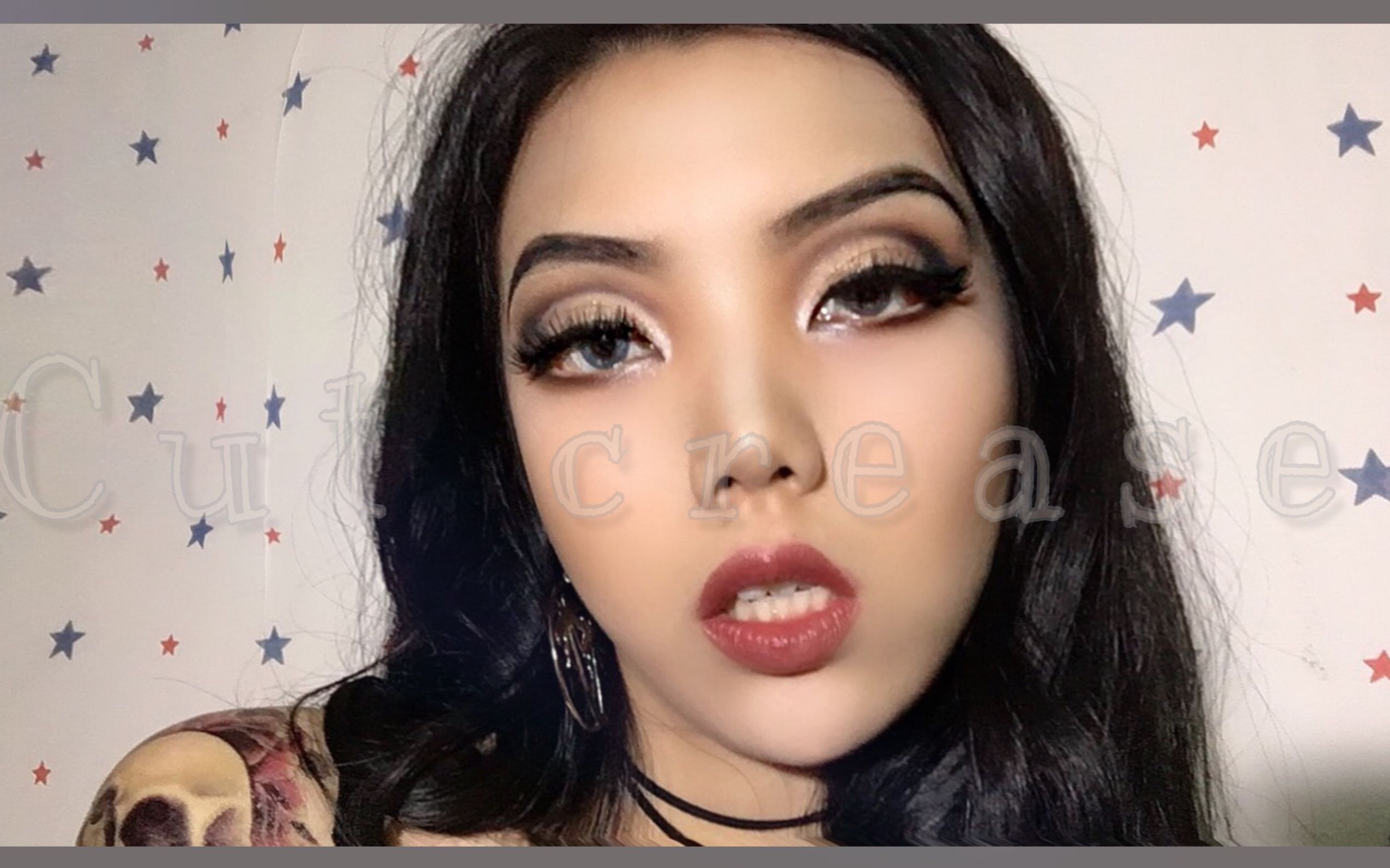 欧美妆肿眼皮也能有眼窝挑眉画法欧美妆过程超详细截断式眼影花臂