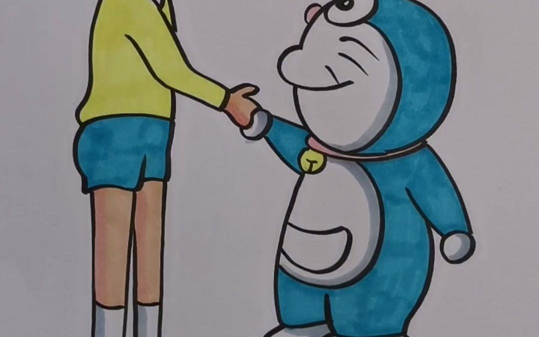 哆啦a梦机器猫和你握手 画画 手绘 歌曲《官渡志》