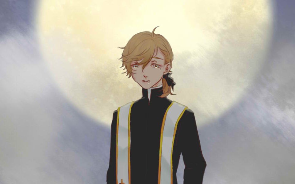 【板绘过程】月光下的神父叶