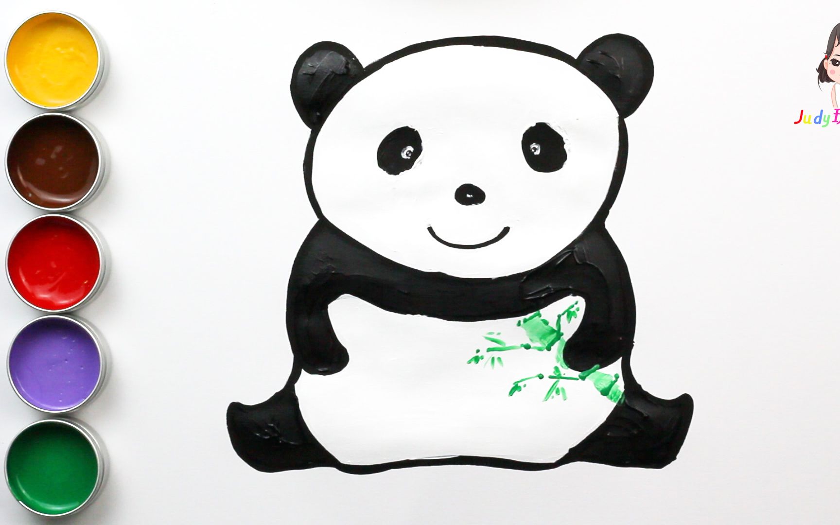 宝宝为熊猫涂色幼儿涂鸦上色简笔画启蒙英语