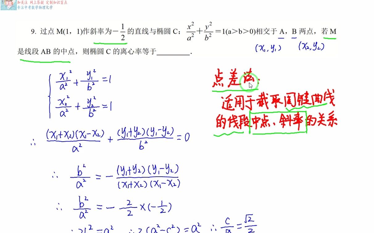 椭圆点差法(230120)哔哩哔哩bilibili