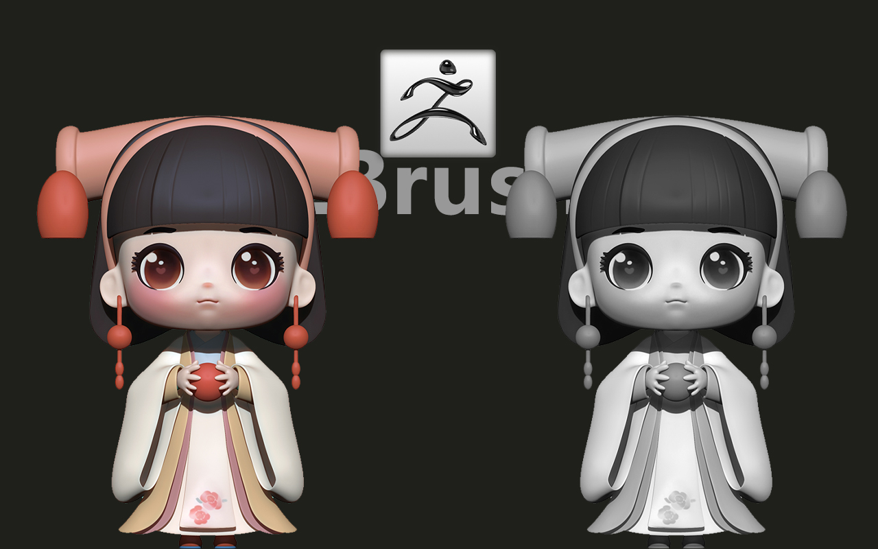 【zbrush雕刻】20分钟就能学会的q版手办古风娃娃模型雕刻,0基础雕刻