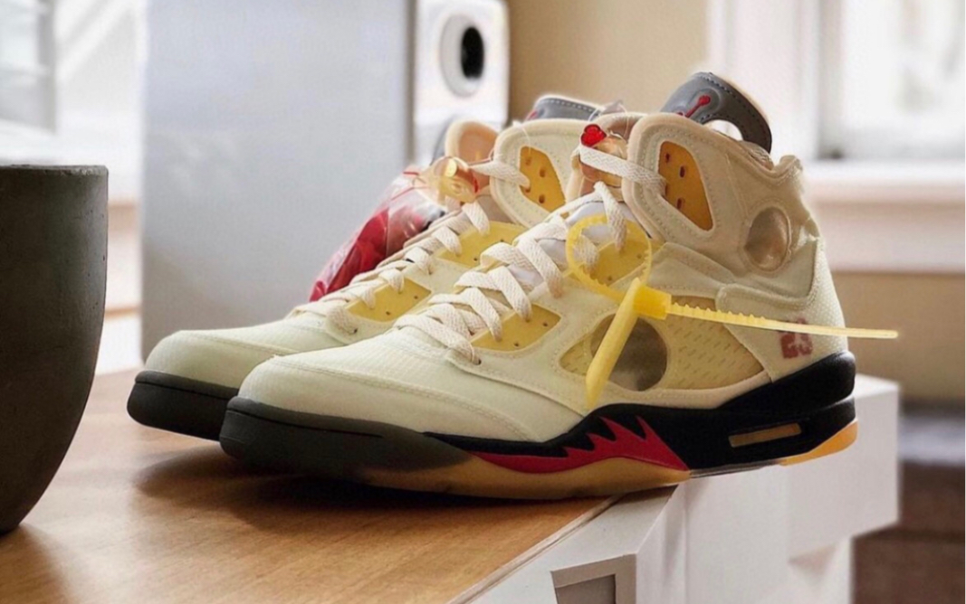 乔丹 off white x air jordan 5 白金蝉翼aj5 ow联名篮球鞋货号dh8565