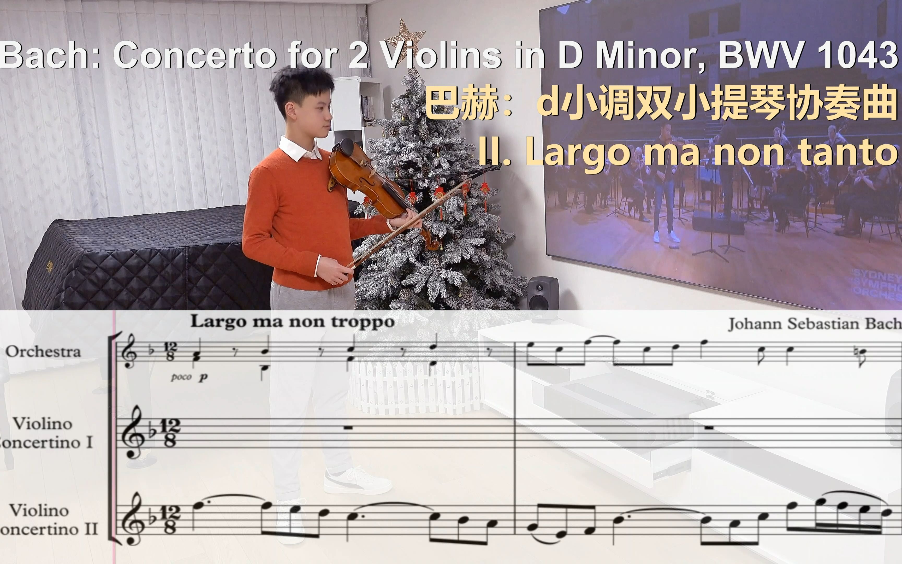 [图]巴赫：d小调双小提琴协奏曲第二乐章4K乐谱伴奏|Bach Double Concerto in D Minor for Two Violins, BWV1043