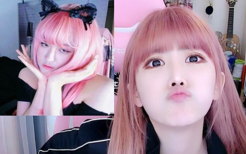 周淑怡粉色头发cos姿态女装