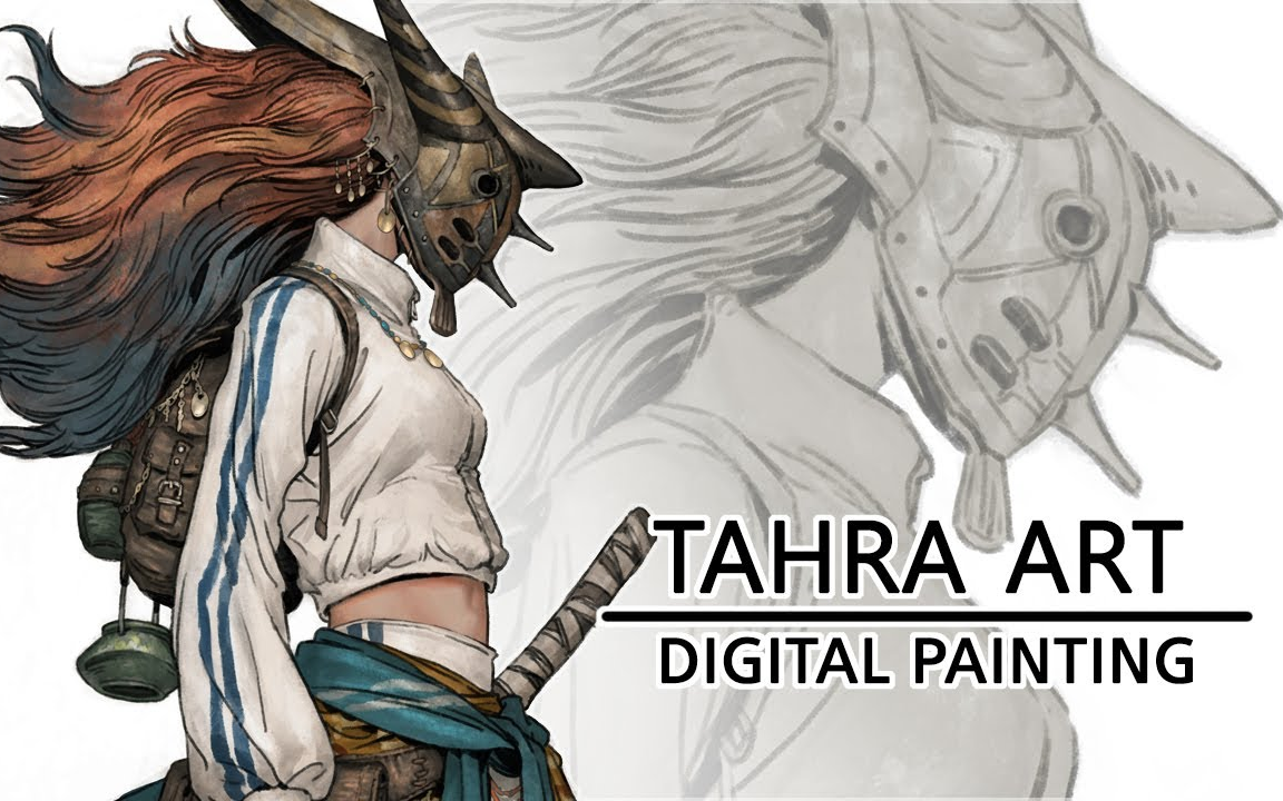 【tahra】Girl in a tracksuit with an ancient mask Digital painting哔哩哔哩bilibili