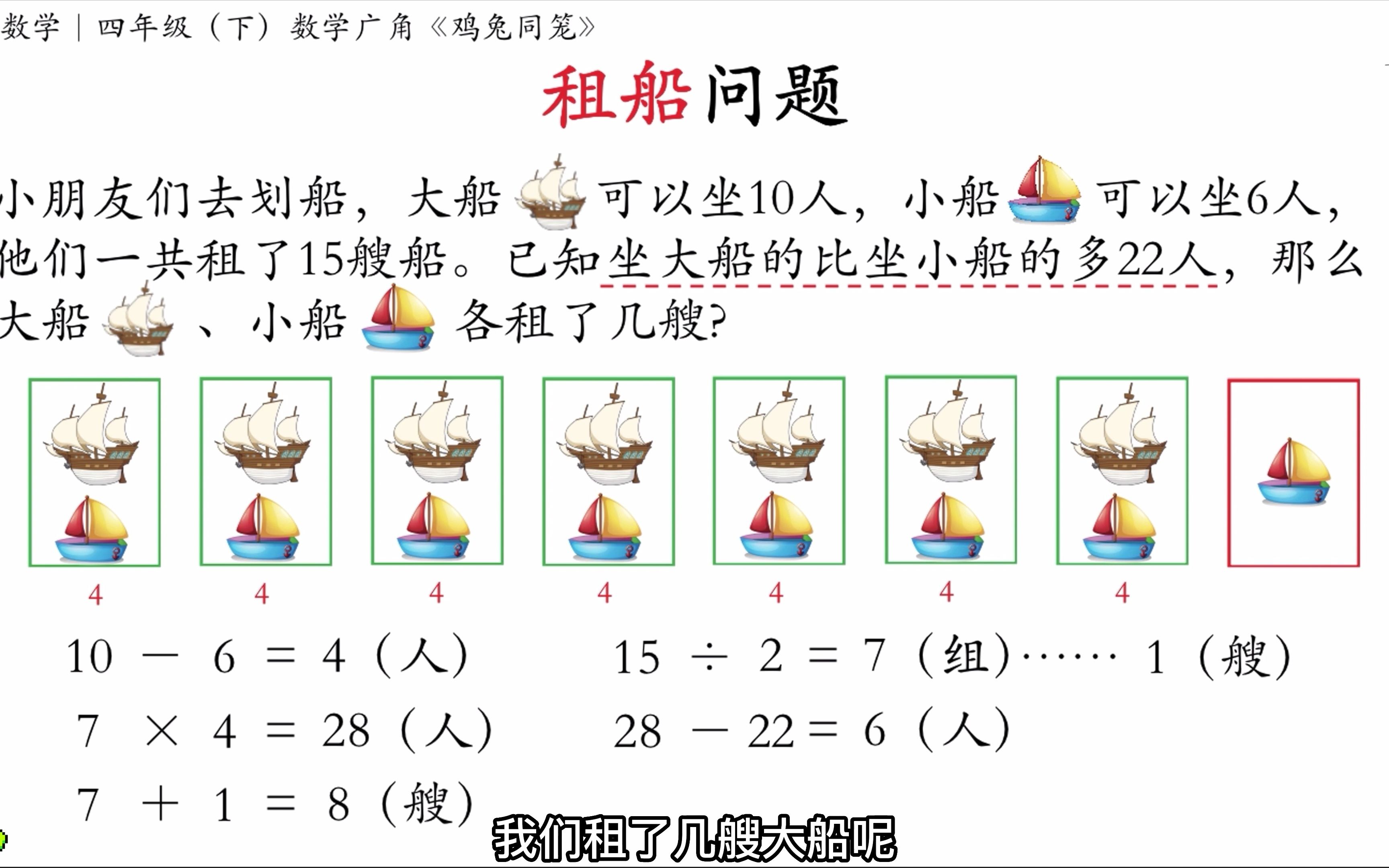 [图]租船问题｜四年级（下）数学广角《鸡兔同笼》变型题目