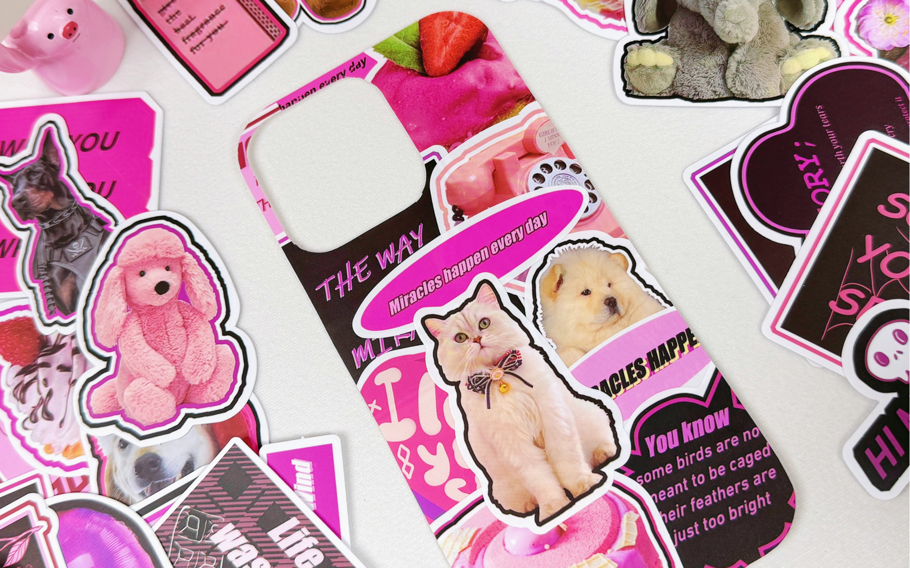 沉浸式|手工diy咕手机背卡|玫粉色系ins风93