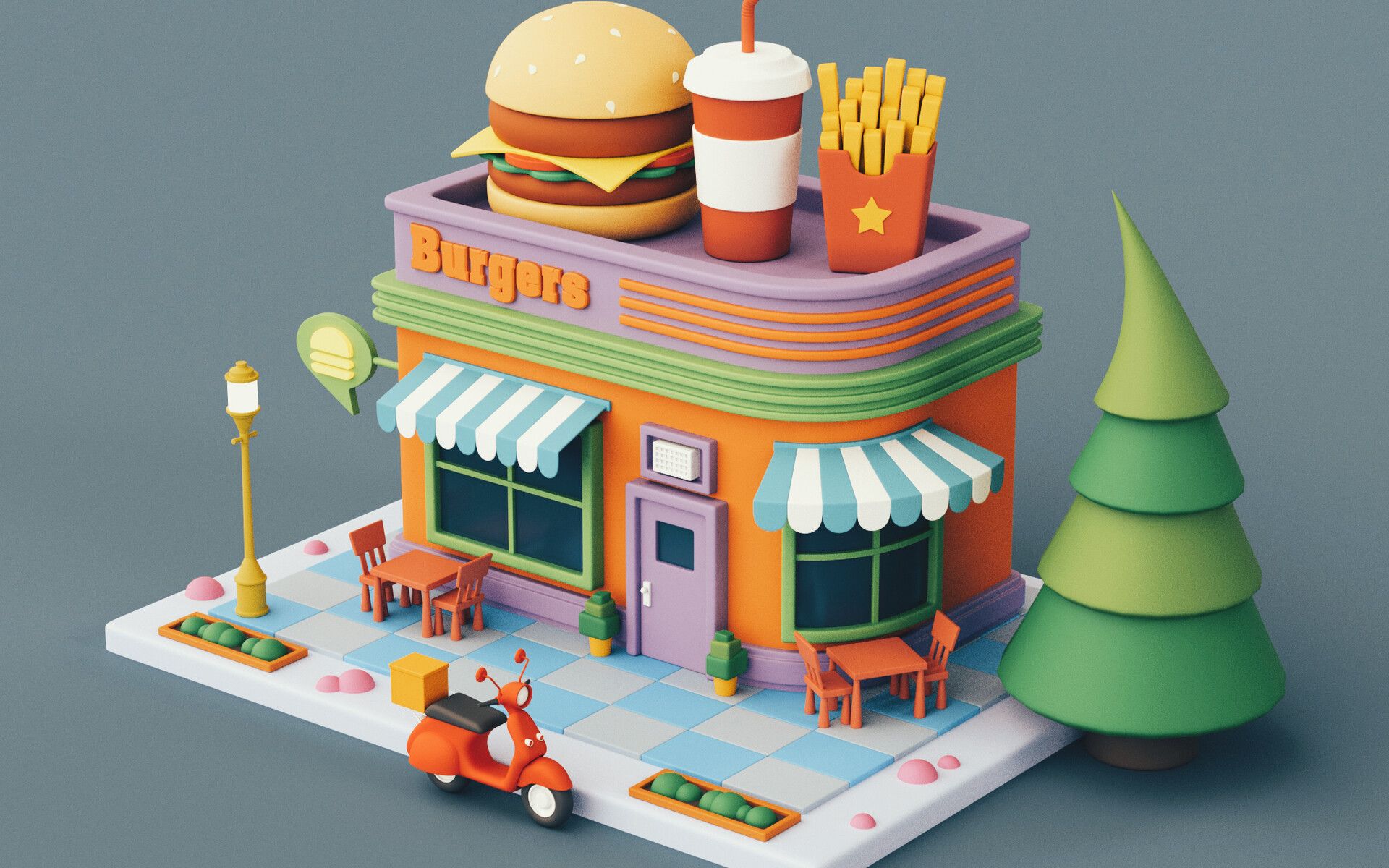 3d建模场景教程-汉堡屋