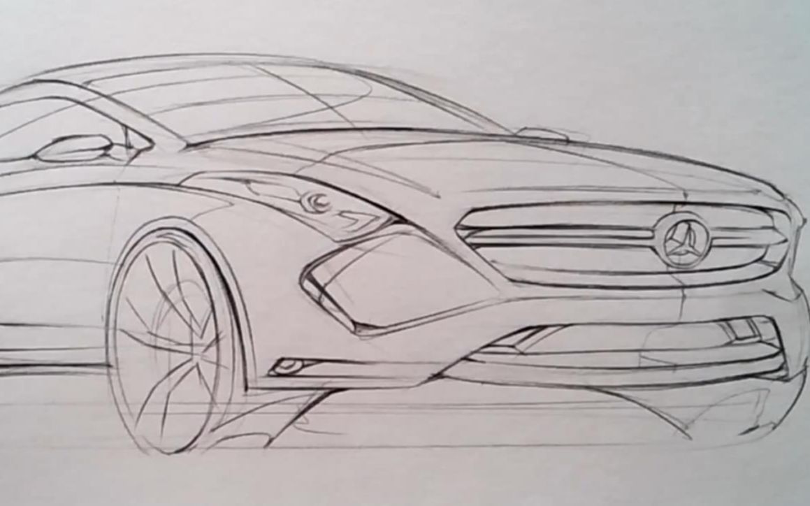 奔驰汽车手绘马克笔上色mercedes benz sport coupe design sketch