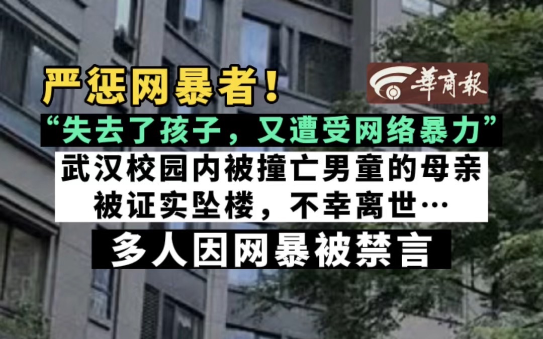 严惩网暴者!“失去了孩子,又遭受网络暴力”武汉校园内被撞亡男童的母亲被证实坠楼,不幸离世…多人因网暴被禁言哔哩哔哩bilibili