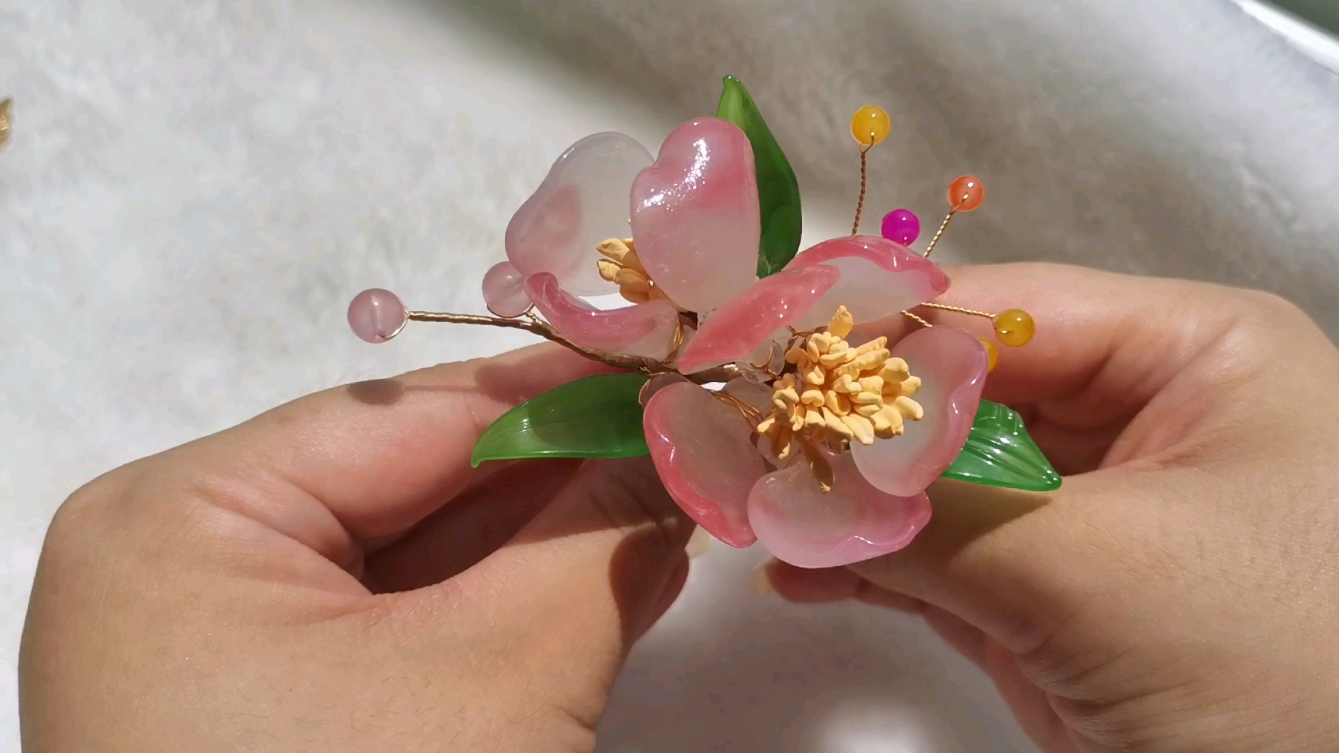 活动  粉色牡丹料器花花发簪