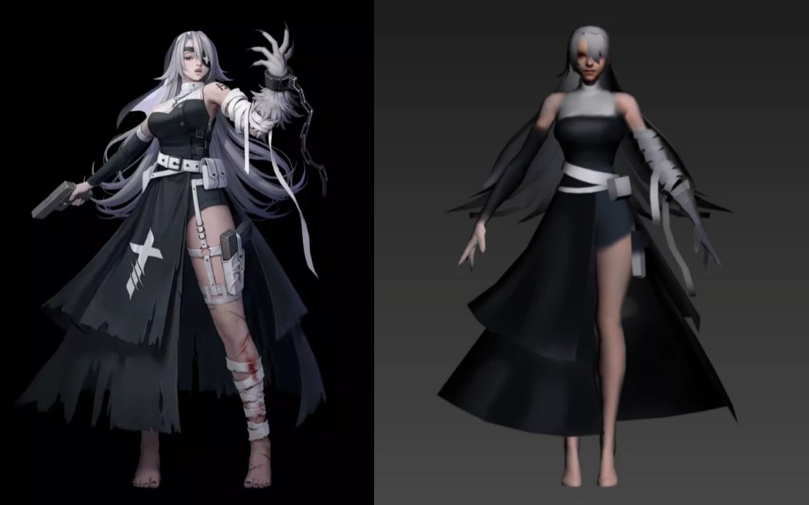 3dmax建模二次元人物角色模型手绘全流程uv展开贴图绘制