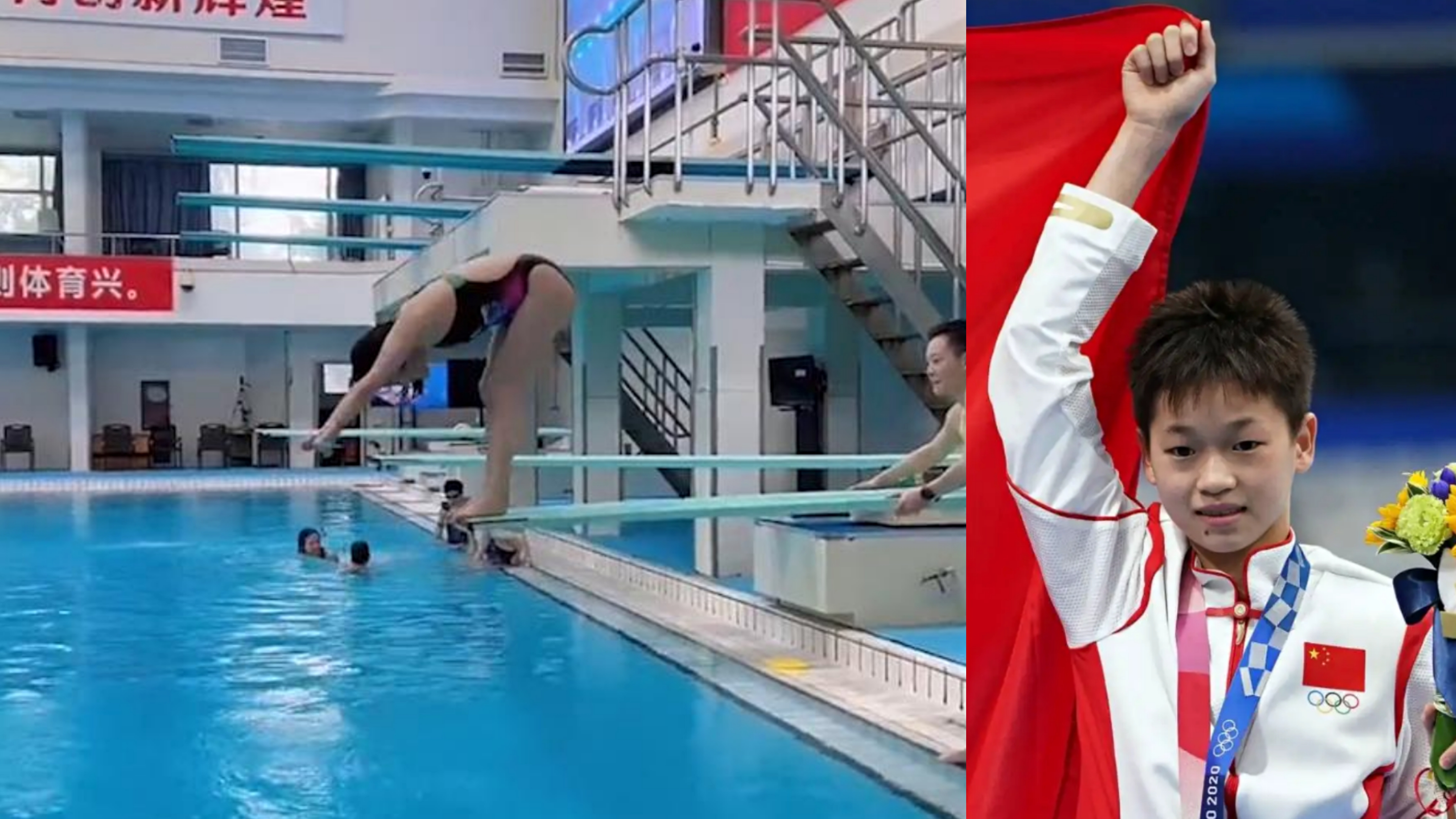 奥运5冠王陈若琳表演"炸鱼",徒弟全红婵强势围观,笑最大声!