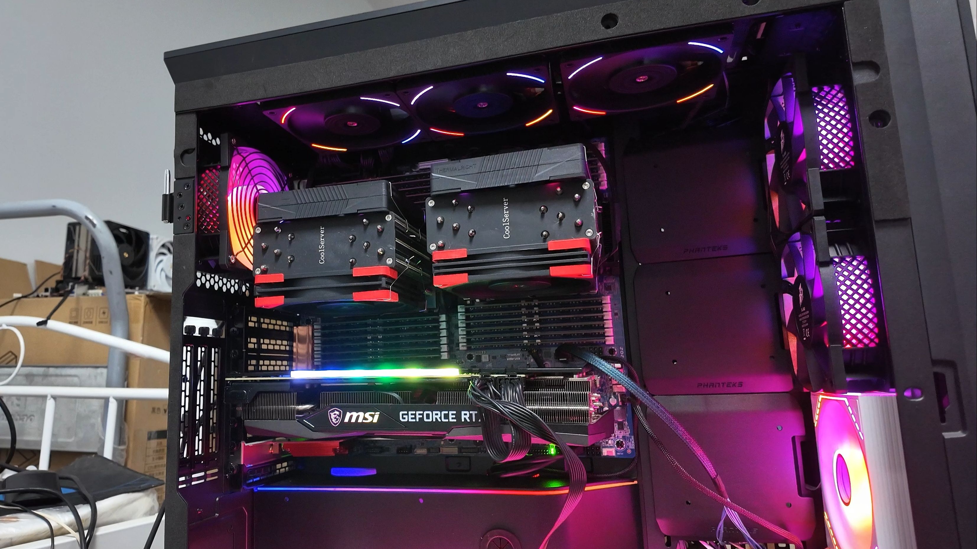 双路epyc 9v74 160核 384g追风者719机箱纯风冷装机展示