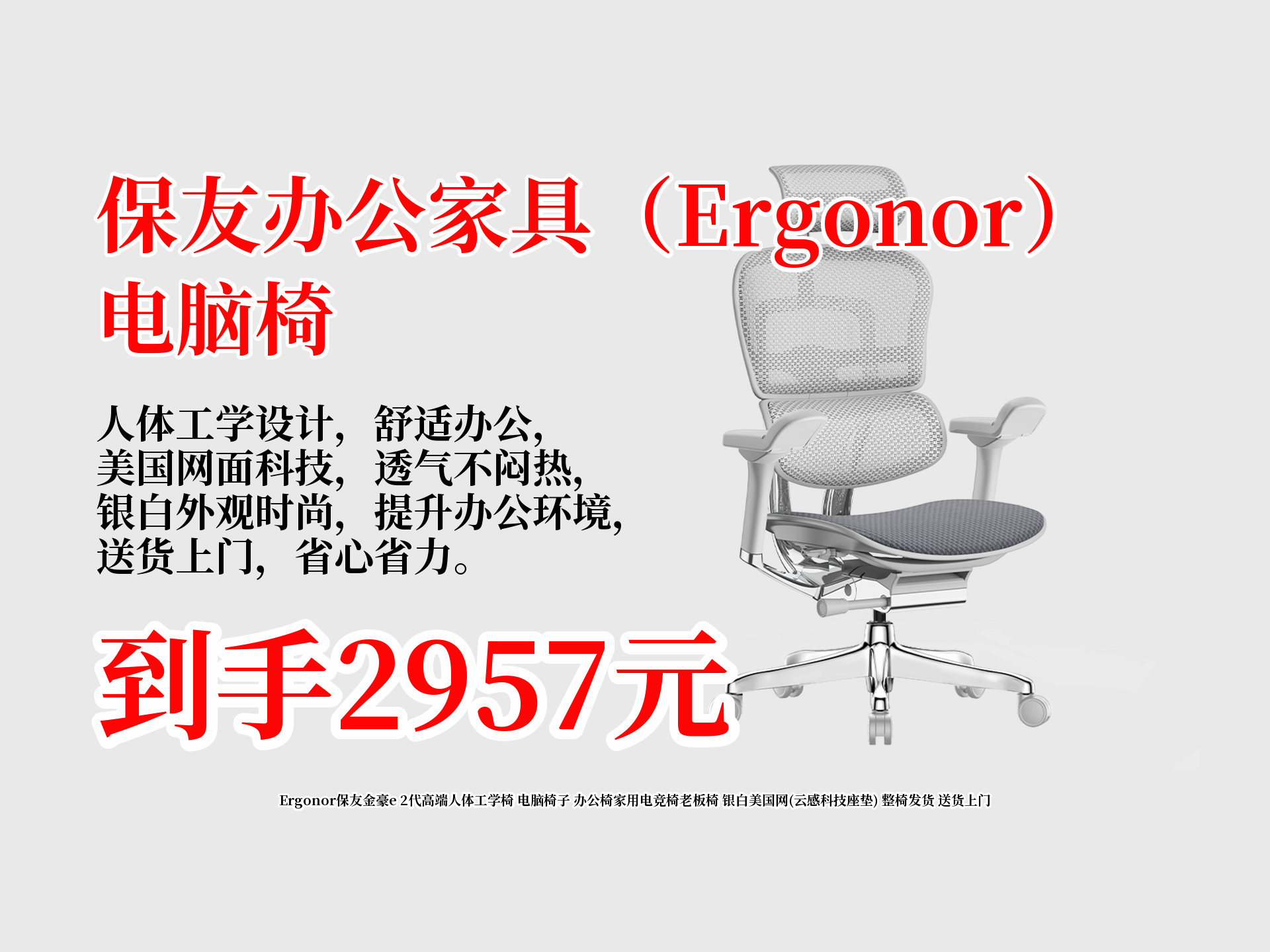 Ergonor保友金豪e 2代高端人体工学椅 电脑椅子 办公椅家用电竞椅老板椅 银白美国网(云感科技座垫) 整椅发货 送货上门哔哩哔哩bilibili