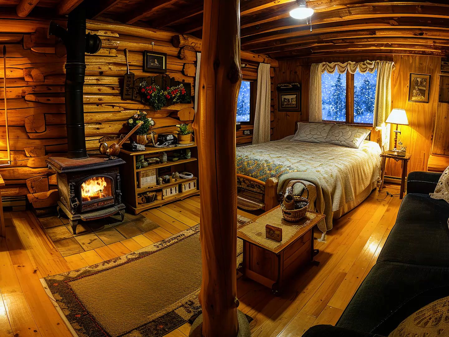 冬季温暖小木屋助眠氛围丨燃烧的火炉,放松的大雪,夜晚安静的入睡