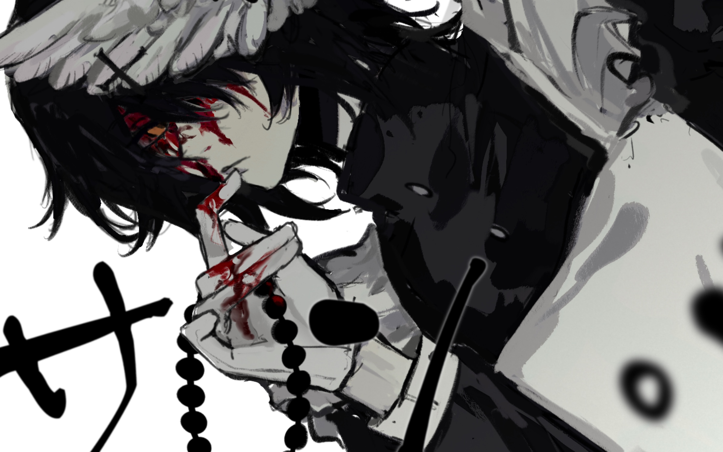神明,黑佛珠,女仆装和染血的白手套【procrate/绘画】