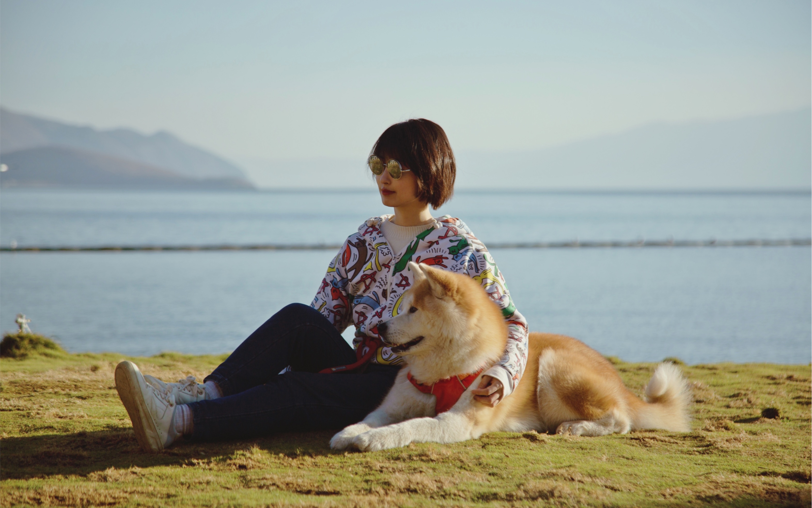 [图]小狗的大西北之旅。甘南、青海湖和沙漠。我的可爱秋田犬还有我最喜欢的青海湖！