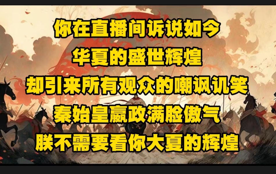 [图]你在直播间诉说如今华夏的盛世辉煌，却引来所有观众的嘲讽讥笑。秦始皇嬴政满脸傲气，朕不需要看你大夏的辉煌…《不白建国》