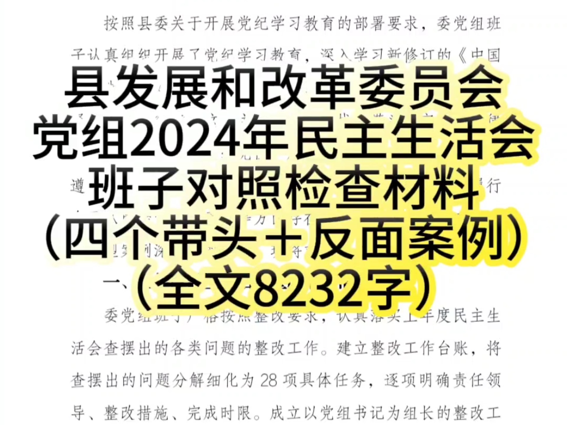 县发展和改革委员会党组2024年民主生活会班子对照检查材料(四个带头+反面案例)哔哩哔哩bilibili