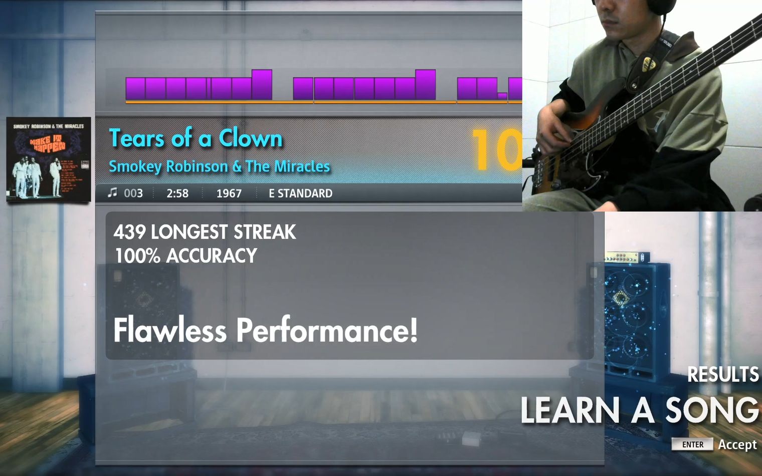 [图]《Tears of a Clown》- Smokey Robinson & The Miracles 摇滚史密斯 Rocksmith 首次录制，贝斯准确率99%