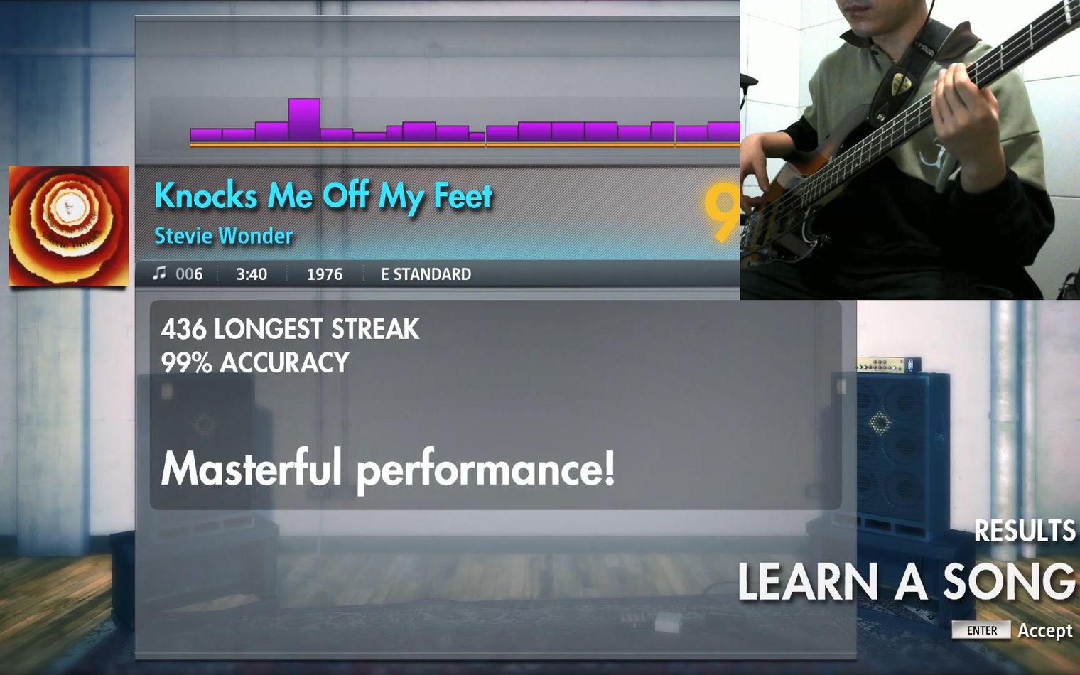 [图]《Knocks Me Off My Feet》- Stevie Wonder 摇滚史密斯 Rocksmith 首次录制，贝斯准确率99%